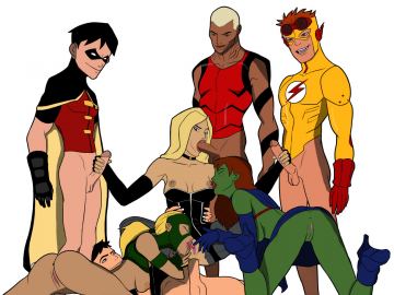 Kid Flash Wonder Girl Artemis Megan/ Ms. Martian. Robin Superboy Aqualad  Speedy